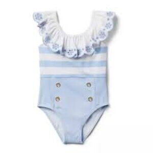 Janie and Jack Striped Eyelet Ruffle Swimsuit Size 6 to 12 months EUC